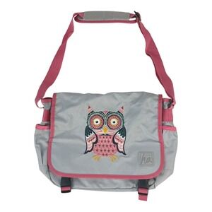 Hanna Andersson Kids Owl Messenger Backpack Book Bag Gray Pink Adj Strap School